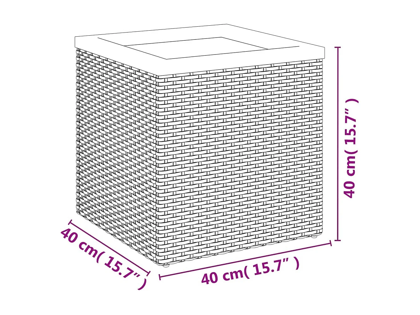 Jardinière noir 40x40x40 cm résine tressée
