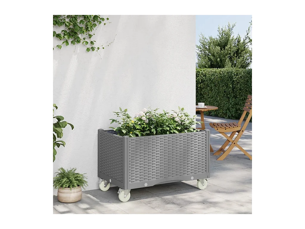 Jardinera con ruedas PP gris claro 80x50x54 cm