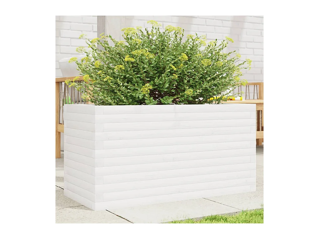Jardinière blanc 90x40x46 cm bois de pin massif