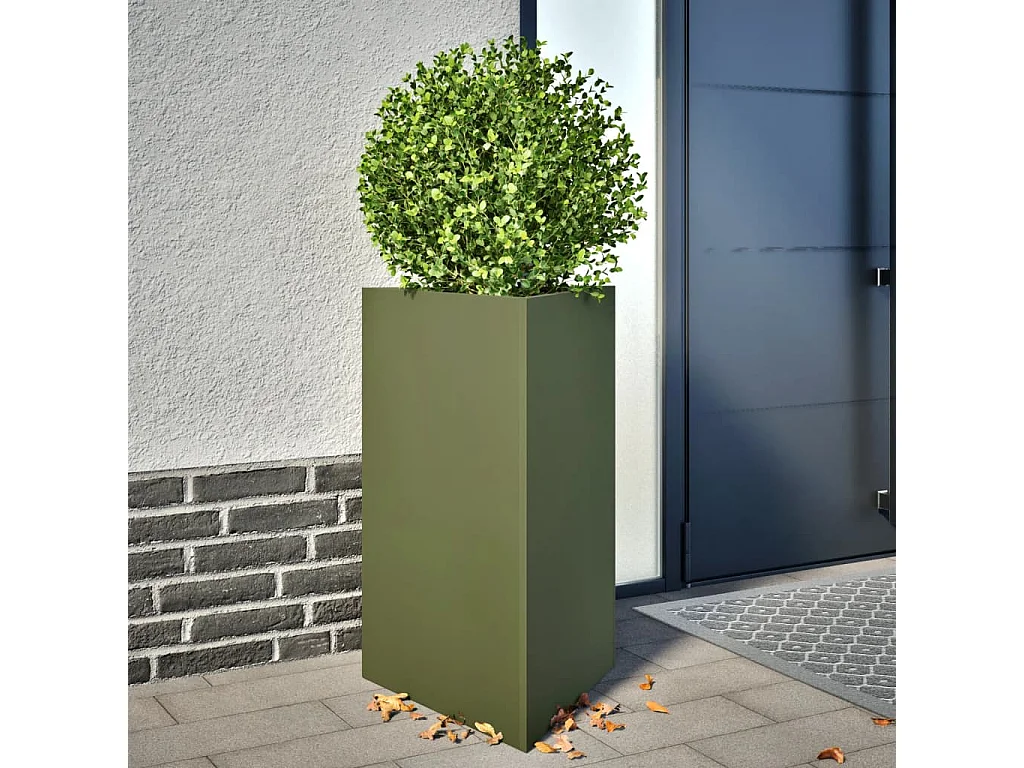 Jardinière vert olive triangulaire 50x43x75 cm acier