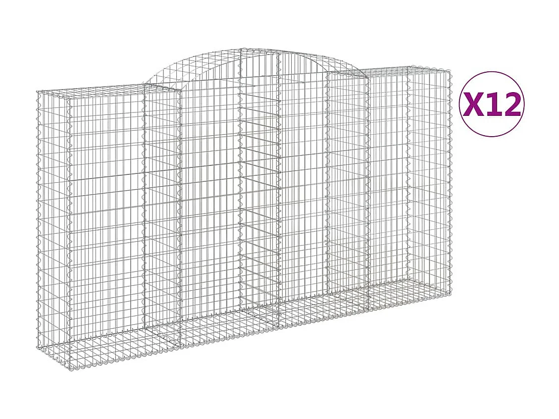 Paniers à gabions arqués 12 pcs 300x50x160/180 cm fer galvanisé