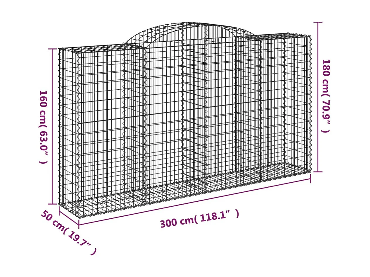 Paniers à gabions arqués 12 pcs 300x50x160/180 cm fer galvanisé