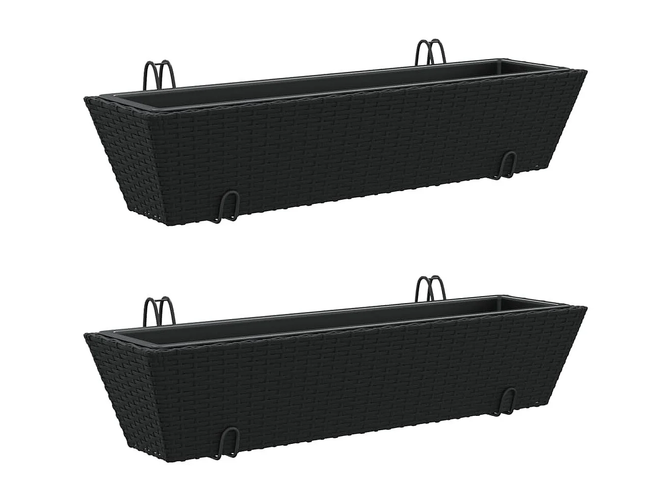 Jardinières avec crochets 2 pcs noir résine tressée