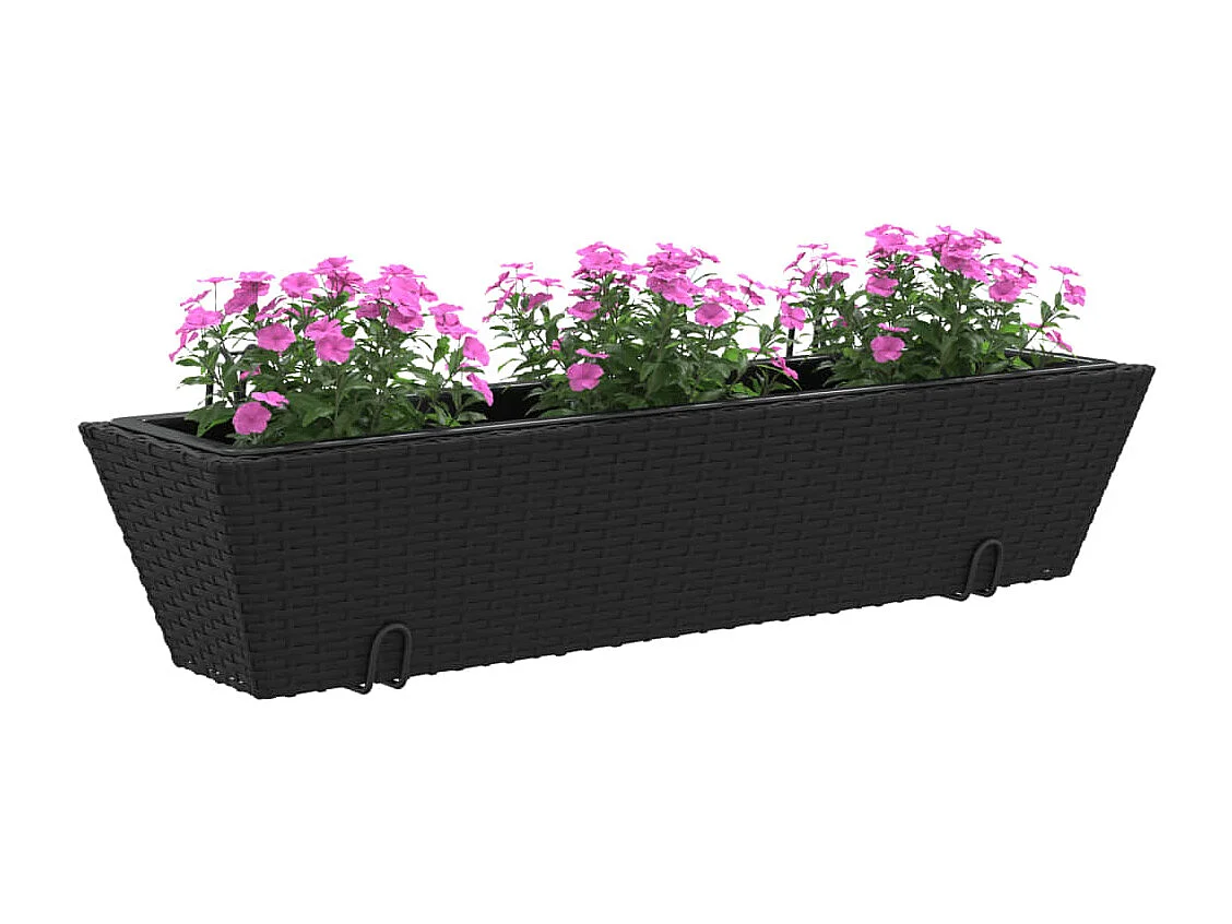 Jardinières avec crochets 2 pcs noir résine tressée