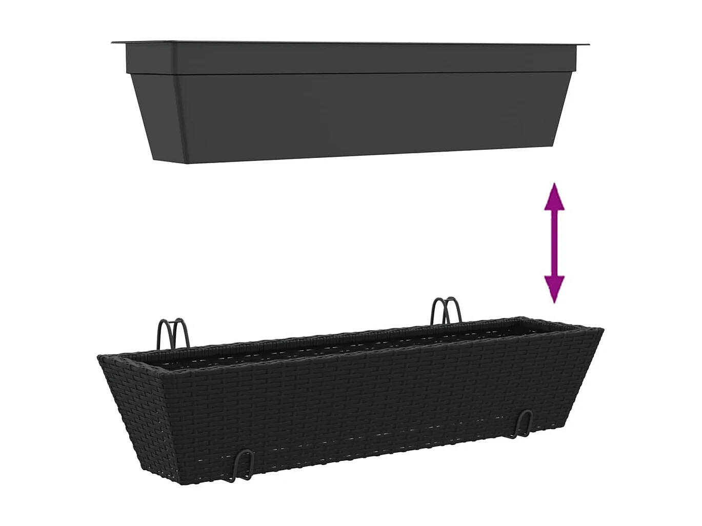 Jardinières avec crochets 2 pcs noir résine tressée