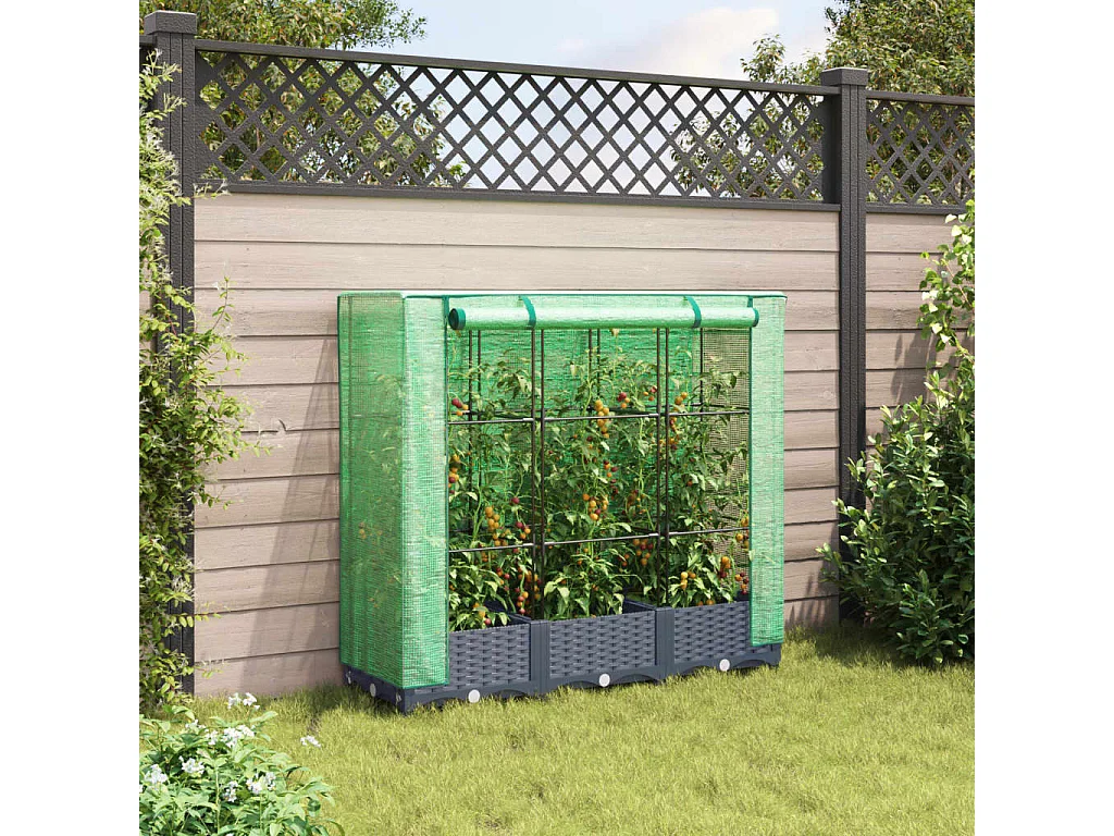 Jardinière surélevée avec housse aspect rotin 120x40x123 cm