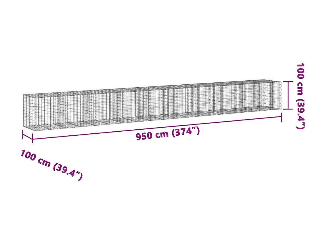Panier gabion avec couvercle 950x100x100 cm fer galvanisé