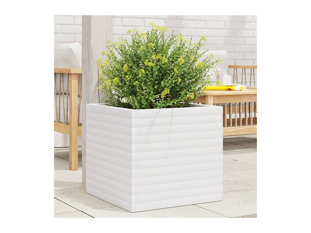 Fioriera da Giardino Bianca 50x50x46 cm Legno Massello di Pino