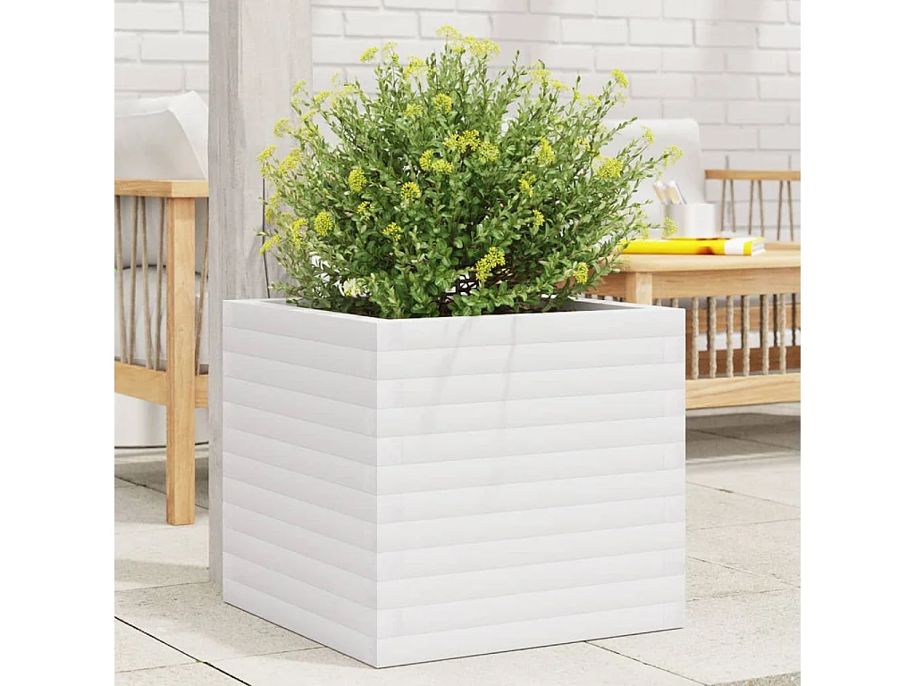 Jardinière blanc 50x50x46 cm bois de pin massif