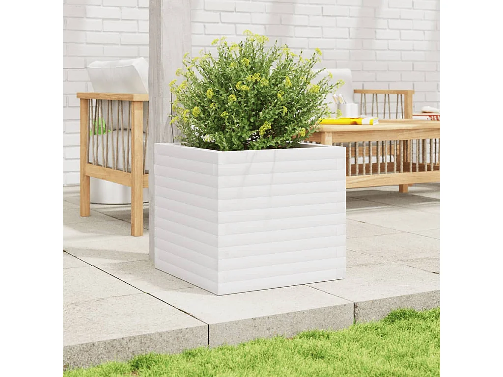 Jardinière blanc 50x50x46 cm bois de pin massif