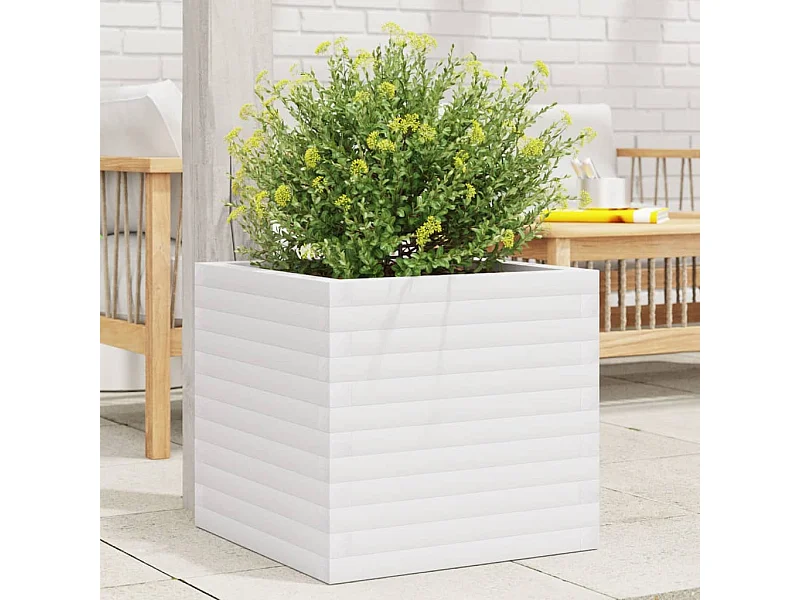 Jardinière blanc 50x50x46 cm bois de pin massif