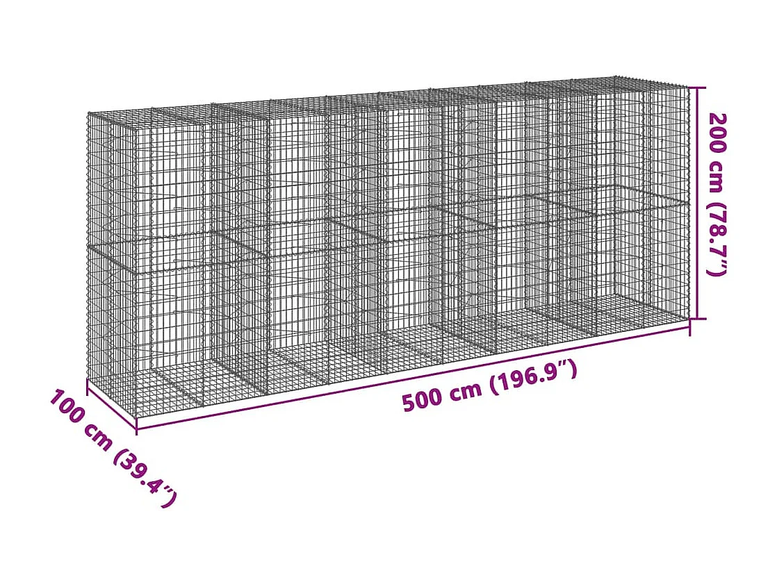 Panier gabion avec couvercle 500x100x200 cm fer galvanisé