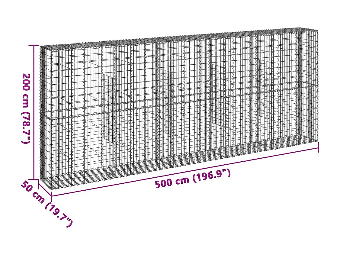 Panier gabion avec couvercle 500x50x200 cm fer galvanisé