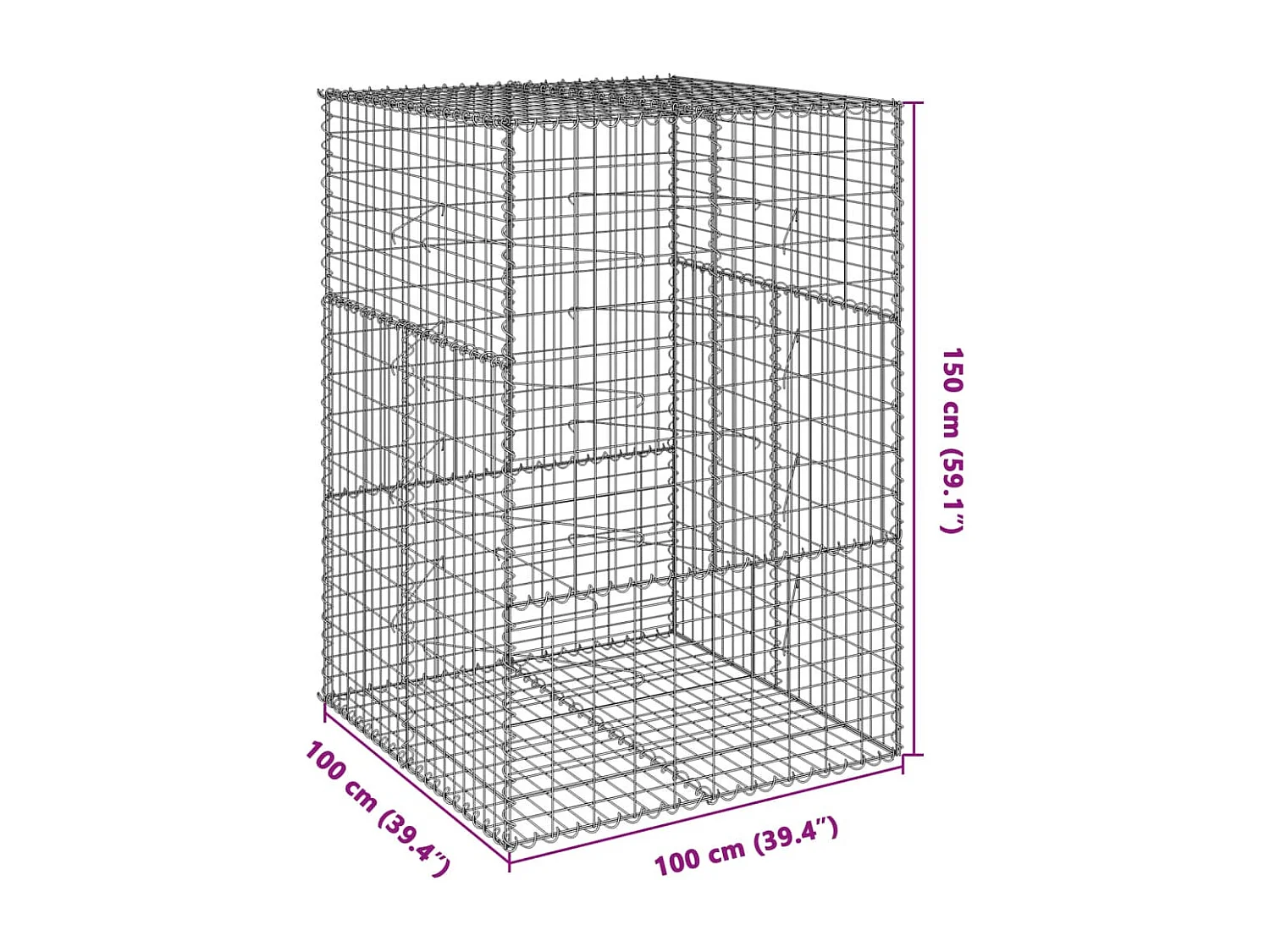 Cesto Gabbione con Copertura 100x100x150 cm in Ferro Zincato