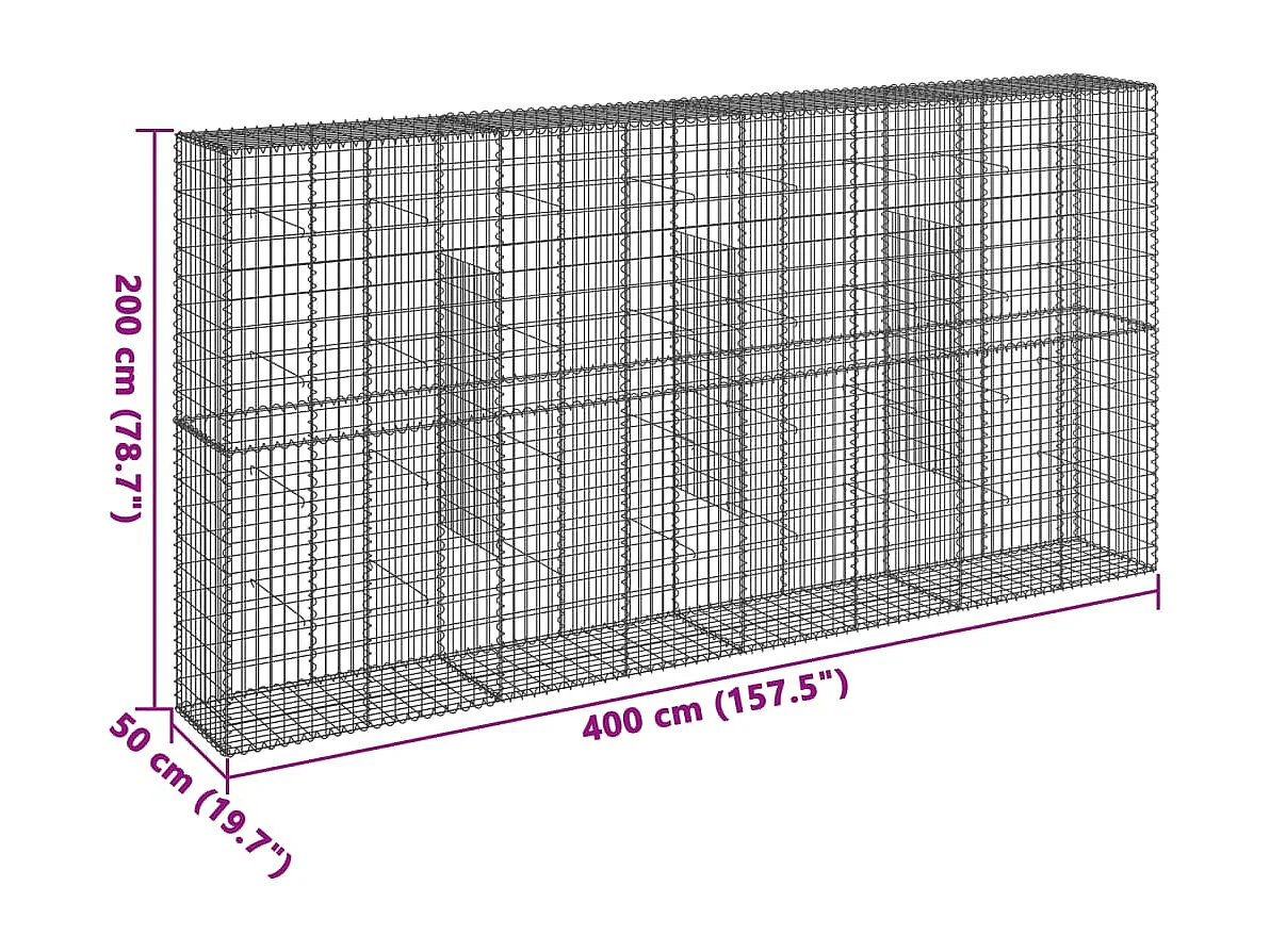 Panier gabion avec couvercle 400x50x200 cm fer galvanisé