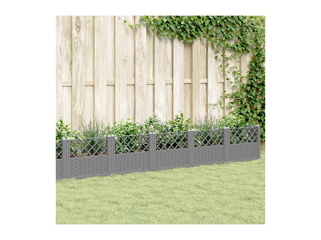 Jardinière avec piquets gris clair 363,5x43,5x43,5 cm PP