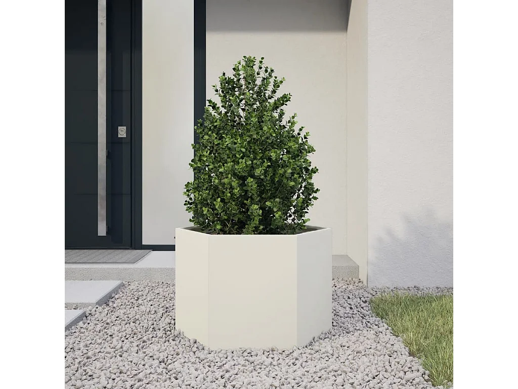 Fioriera da Giardino Bianca Esagono 69x60x45 cm in Acciaio