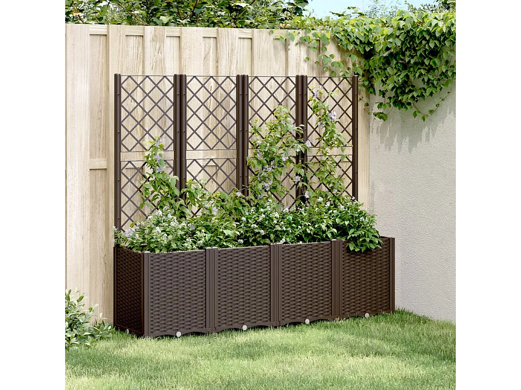 Jardinière avec treillis marron 160x40x140 cm PP