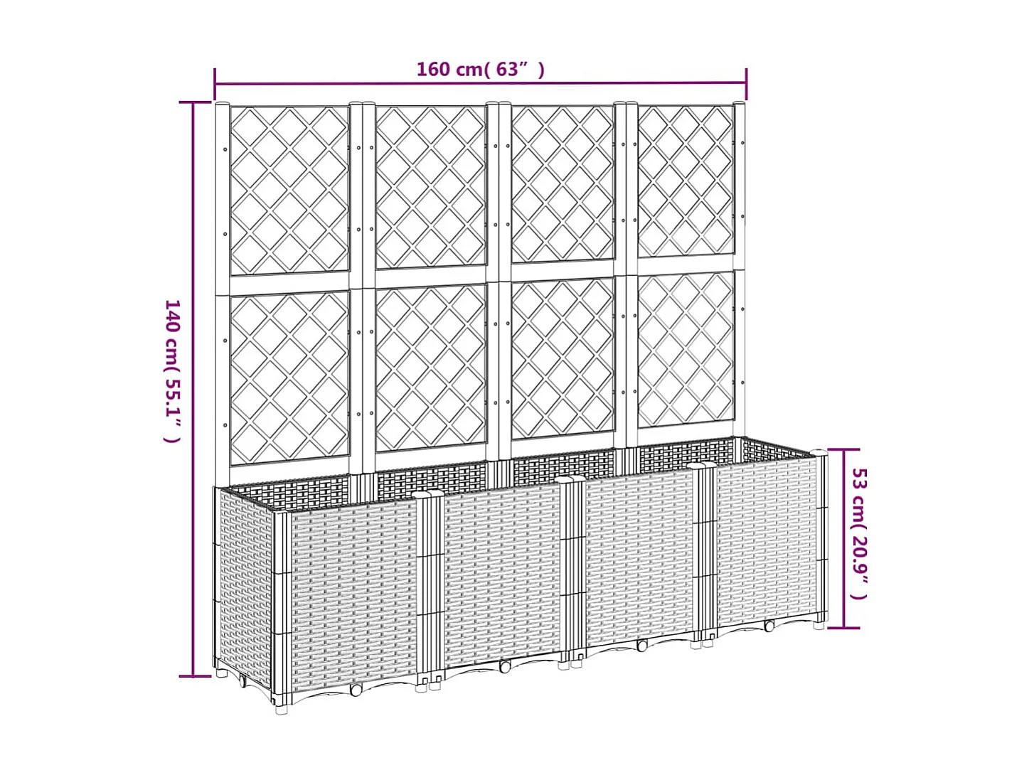 Jardinière avec treillis marron 160x40x140 cm PP