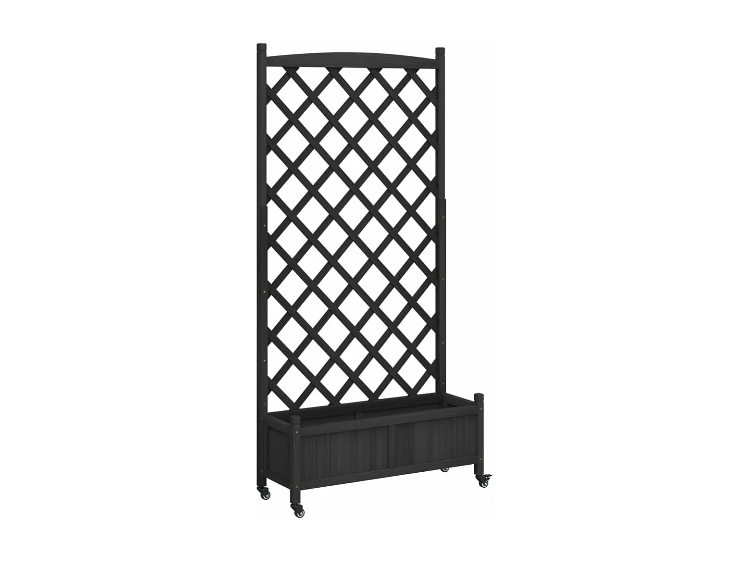 Plantenbak met latwerk en wielen massief vurenhout zwart