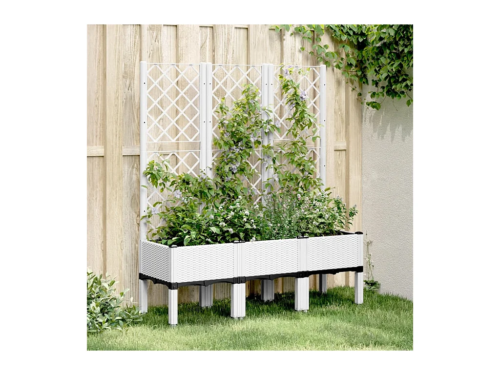 Jardinière avec treillis blanc 120x40x142 cm PP