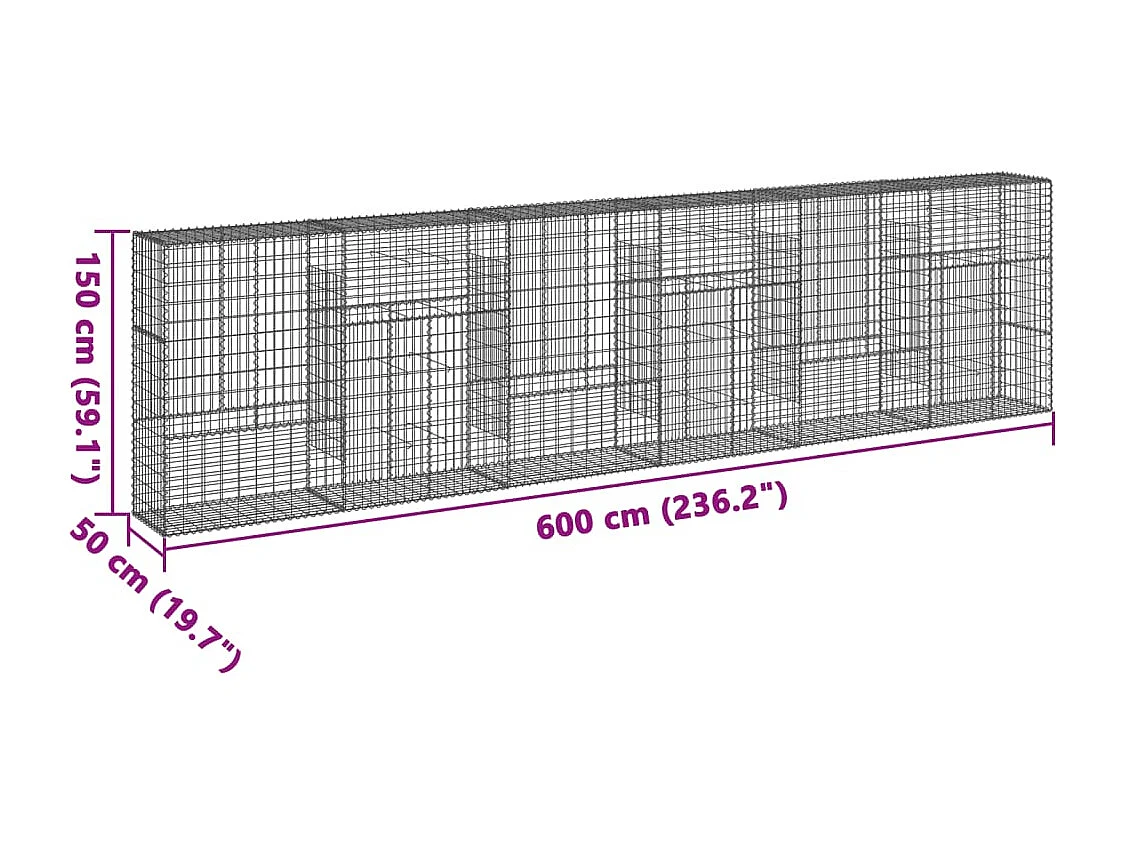 Panier gabion avec couvercle 600x50x150 cm fer galvanisé
