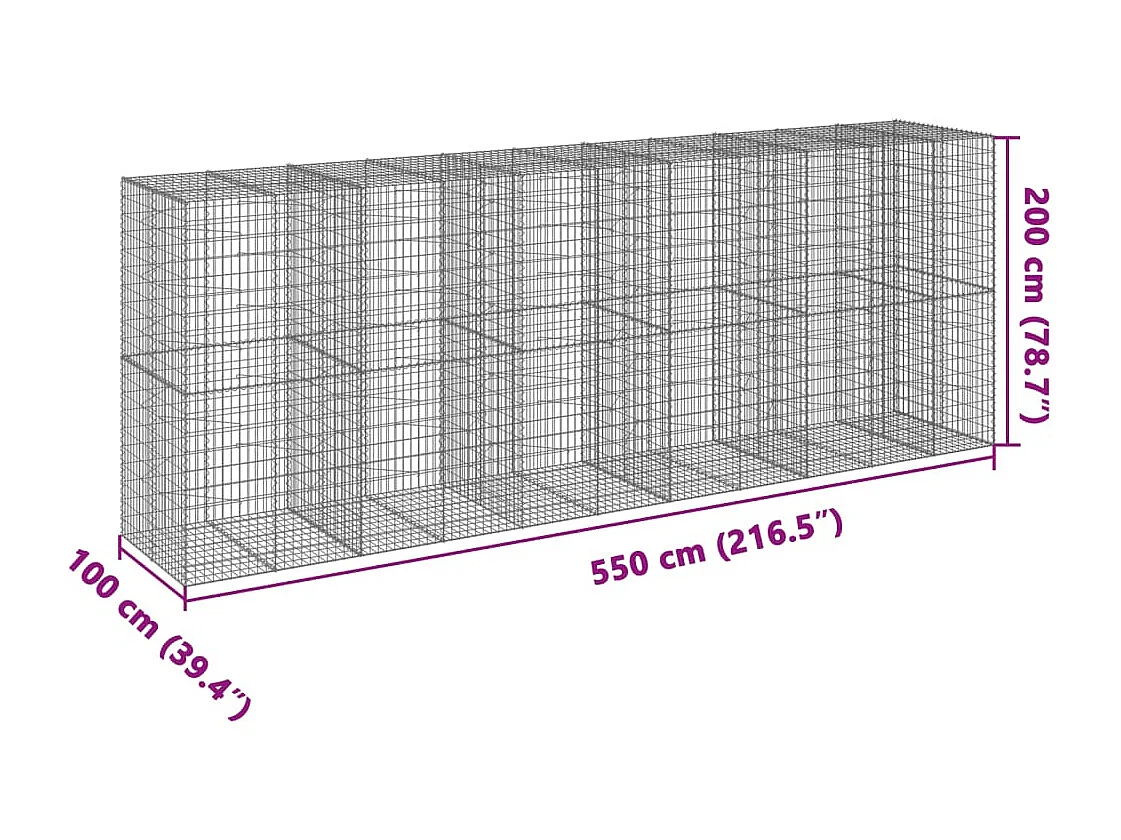 Gabione mit Deckel 550x100x200 cm Verzinktes Eisen