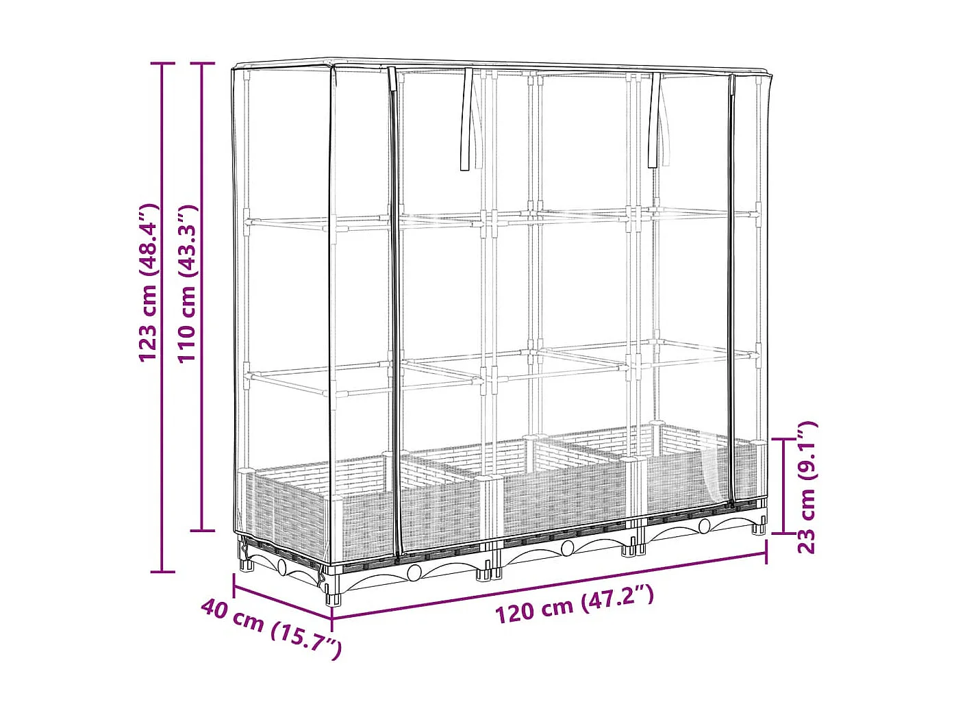 Hochbeet mit Gewächshaus-Aufsatz Rattan-Optik 120x40x123 cm