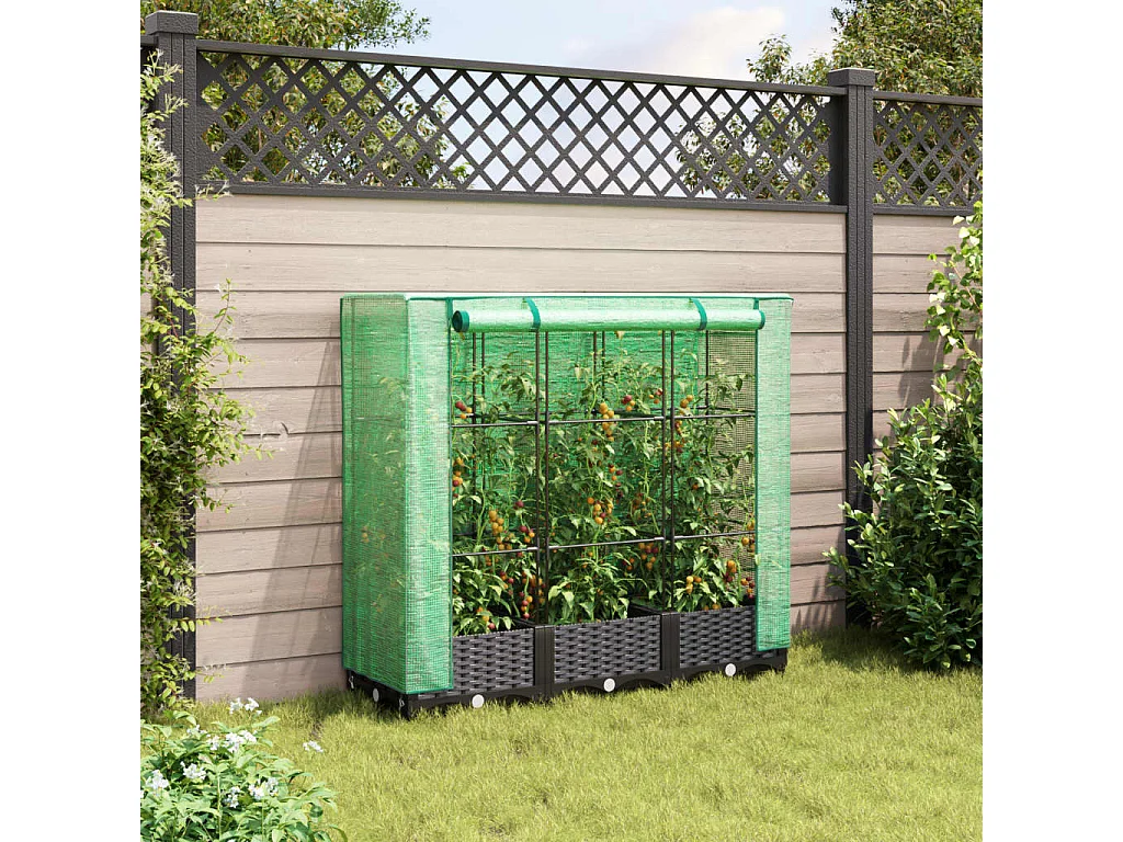 Jardinière surélevée avec housse aspect rotin 120x40x123 cm