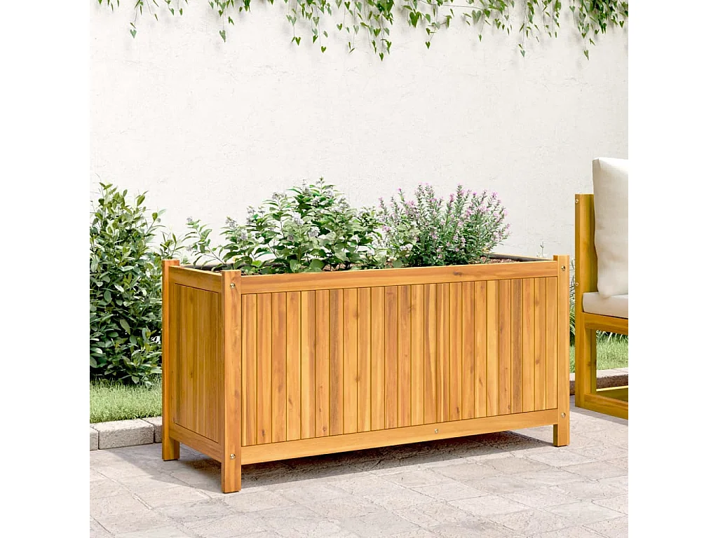 Fioriera Giardino con Rivestimento 99,5x38x50cm Massello Acacia