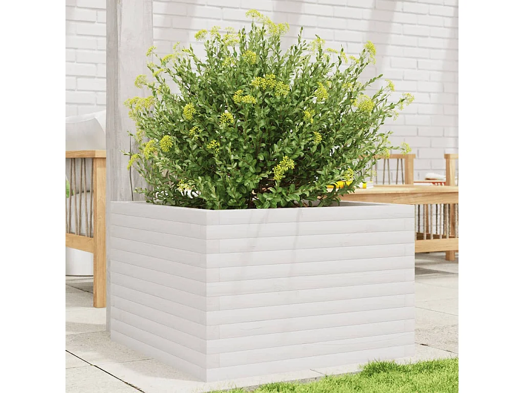 Vaso/floreira de jardim 70x70x45,5 cm pinho maciço branco