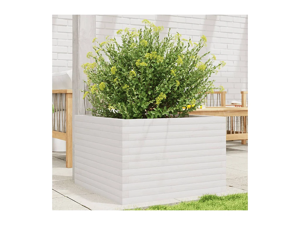 Jardinière blanc 70x70x45,5 cm bois de pin massif