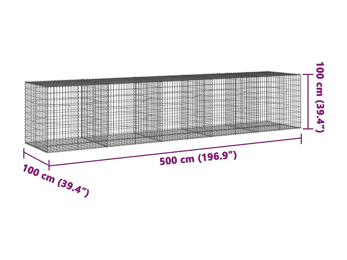 Panier gabion avec couvercle 500x100x100 cm fer galvanisé