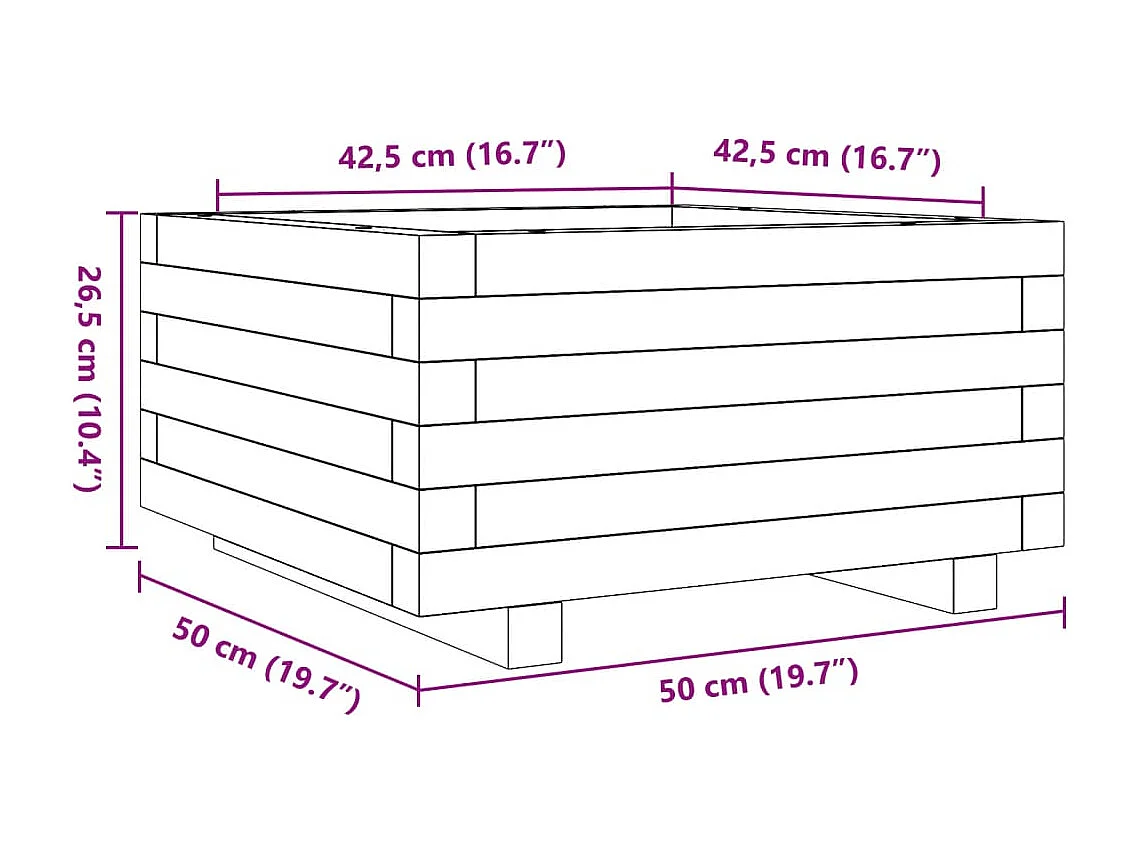 Vaso/floreira de jardim 50x50x26,5 cm pinho maciço branco