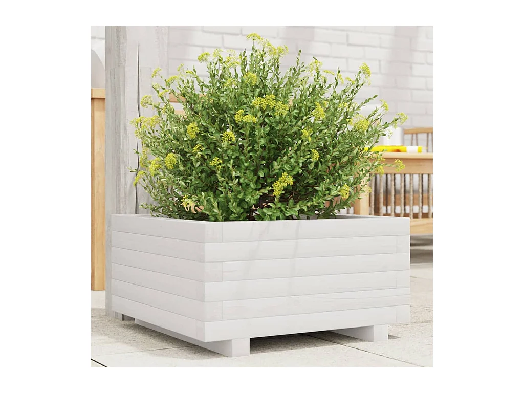 Jardinière blanc 50x50x26,5 cm bois de pin massif