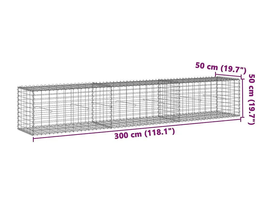 Cesto gabião com cobertura 300x50x50 cm ferro galvanizado