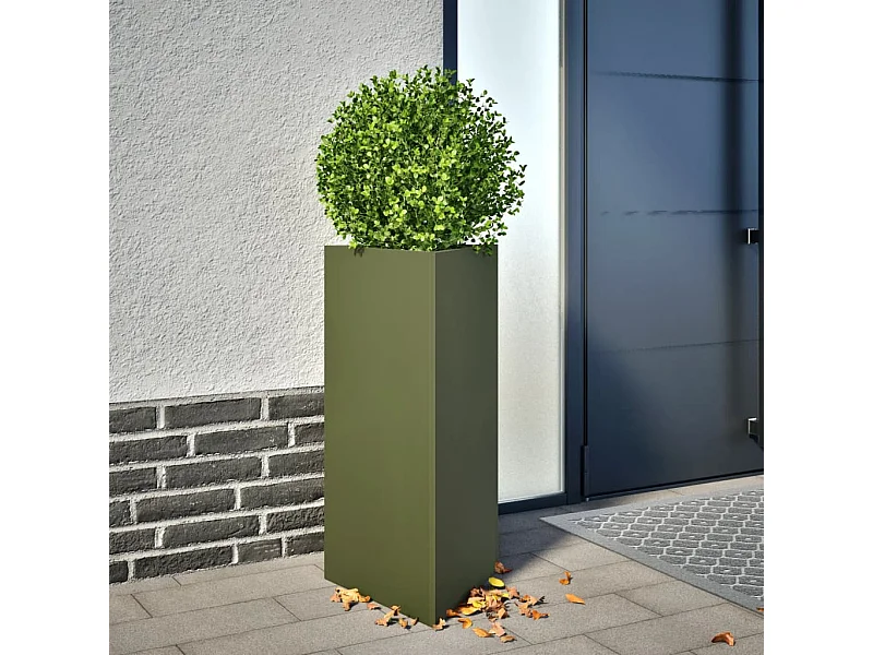 Jardinière vert olive triangulaire 40x34,5x70 cm acier