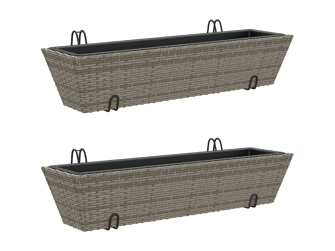 Canteiros com ganchos 2 pcs vime PE cinzento
