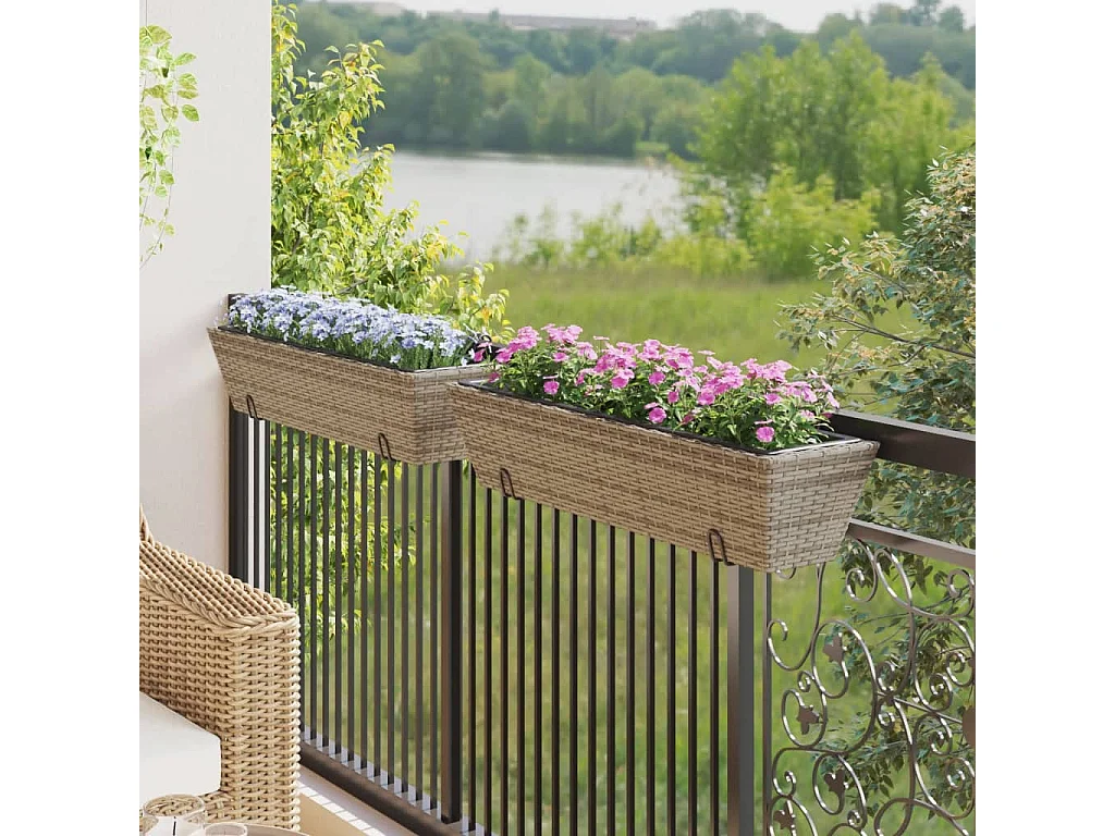 Canteiros com ganchos 2 pcs vime PE cinzento