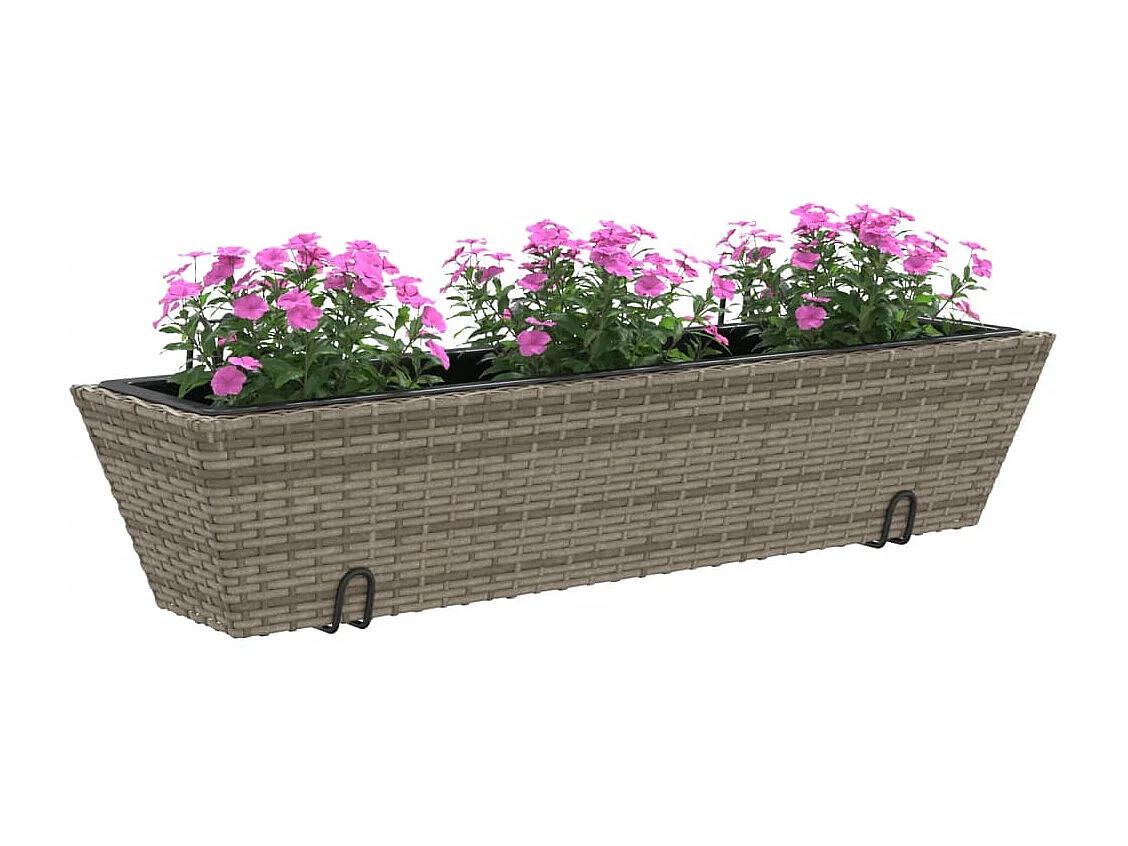 Canteiros com ganchos 2 pcs vime PE cinzento