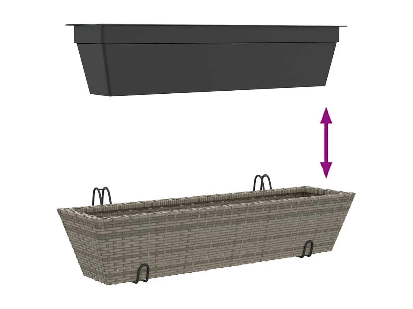 Canteiros com ganchos 2 pcs vime PE cinzento