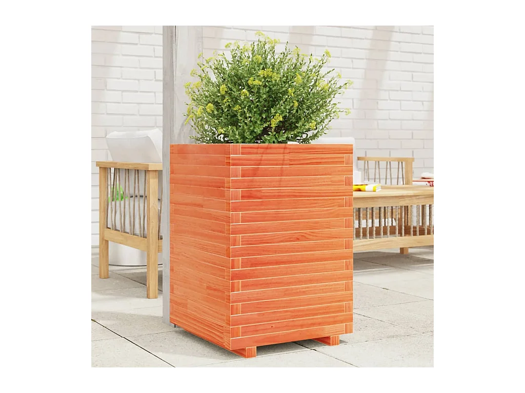 Plantenbak 50x50x72 cm massief grenenhout wasbruin