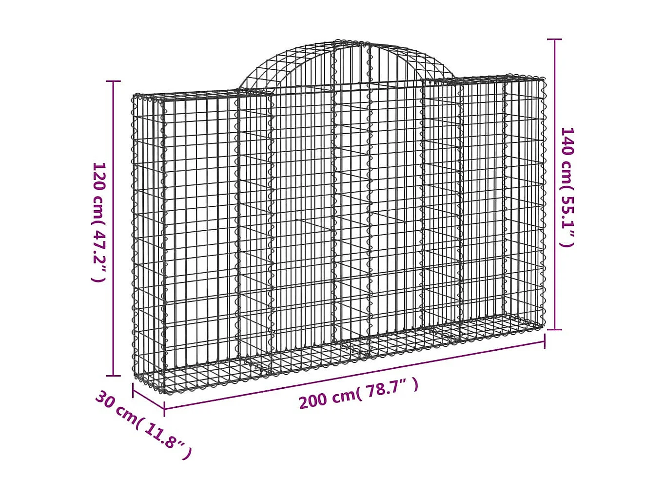 Paniers à gabions arqués 25 pcs 200x30x120/140 cm Fer galvanisé