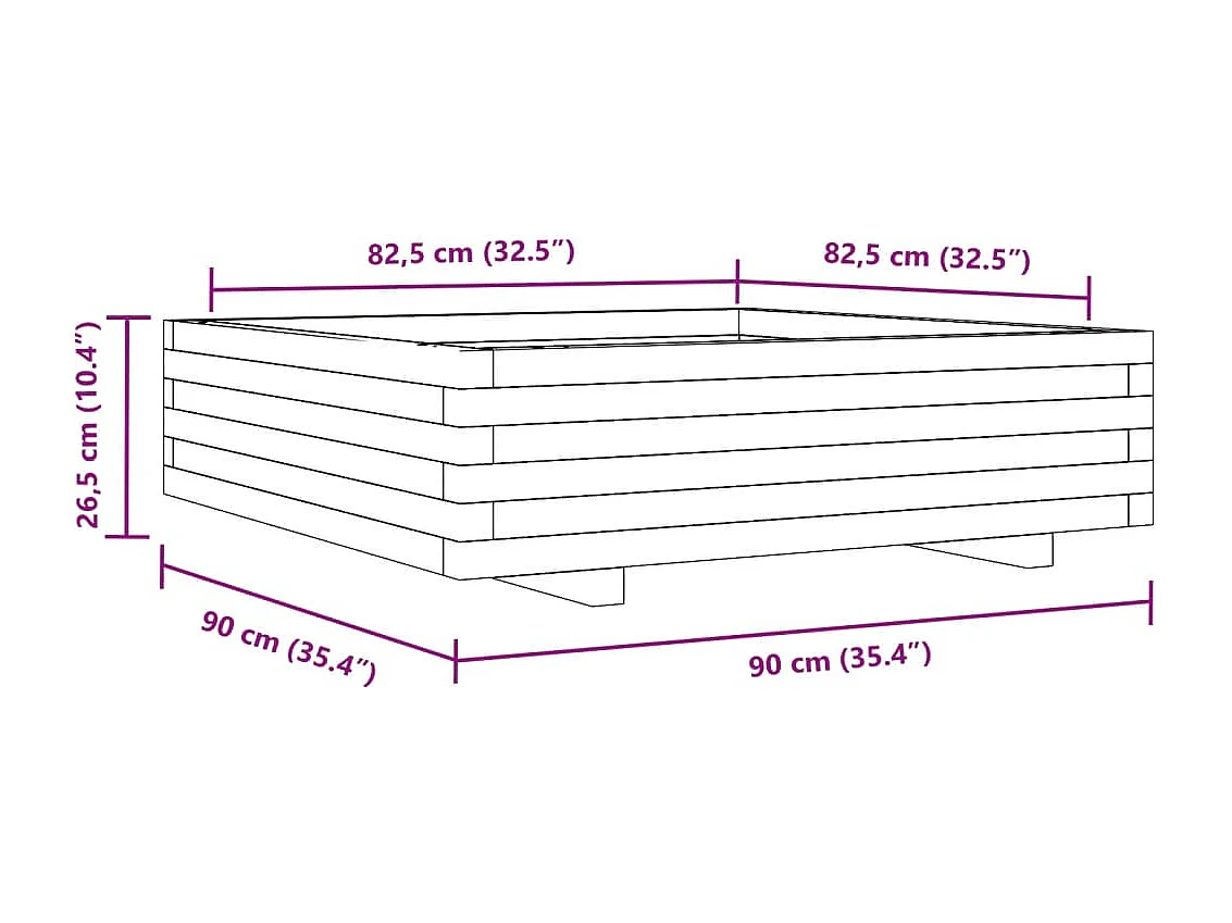 Fioriera da Giardino 90x90x26,5 cm in Legno Massello di Pino