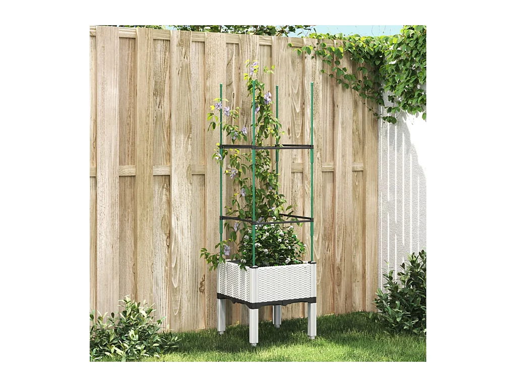 Jardinière avec treillis blanc 40x40x142,5 cm PP