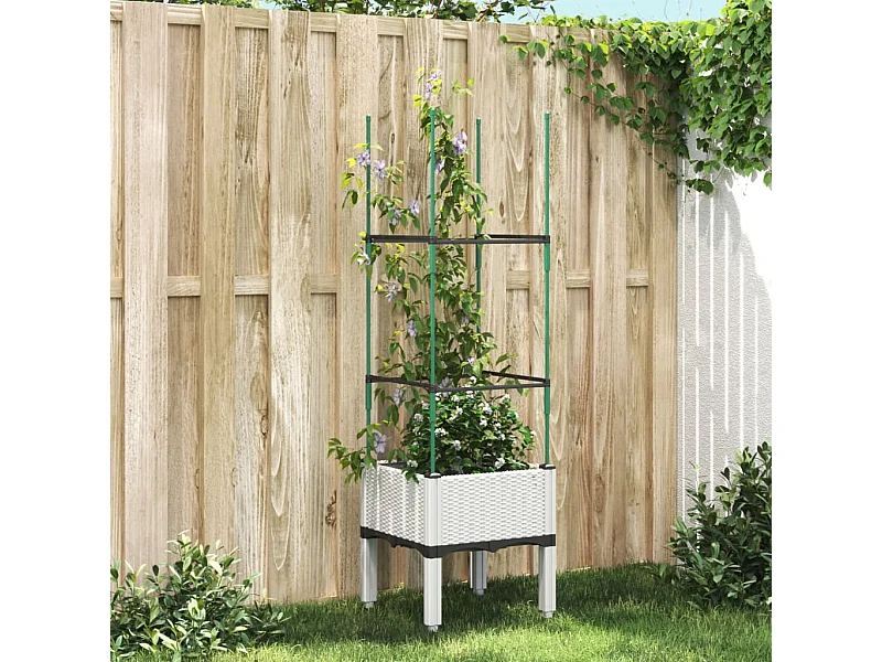 Jardinière avec treillis blanc 40x40x142,5 cm PP