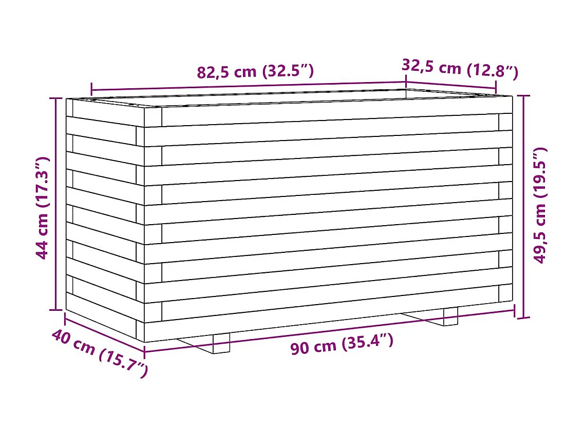 Jardinière cire marron 90x40x49,5 cm bois de pin massif