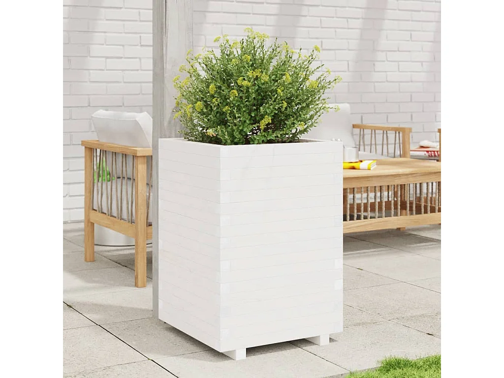Jardinière blanc 50x50x72,5 cm bois de pin massif