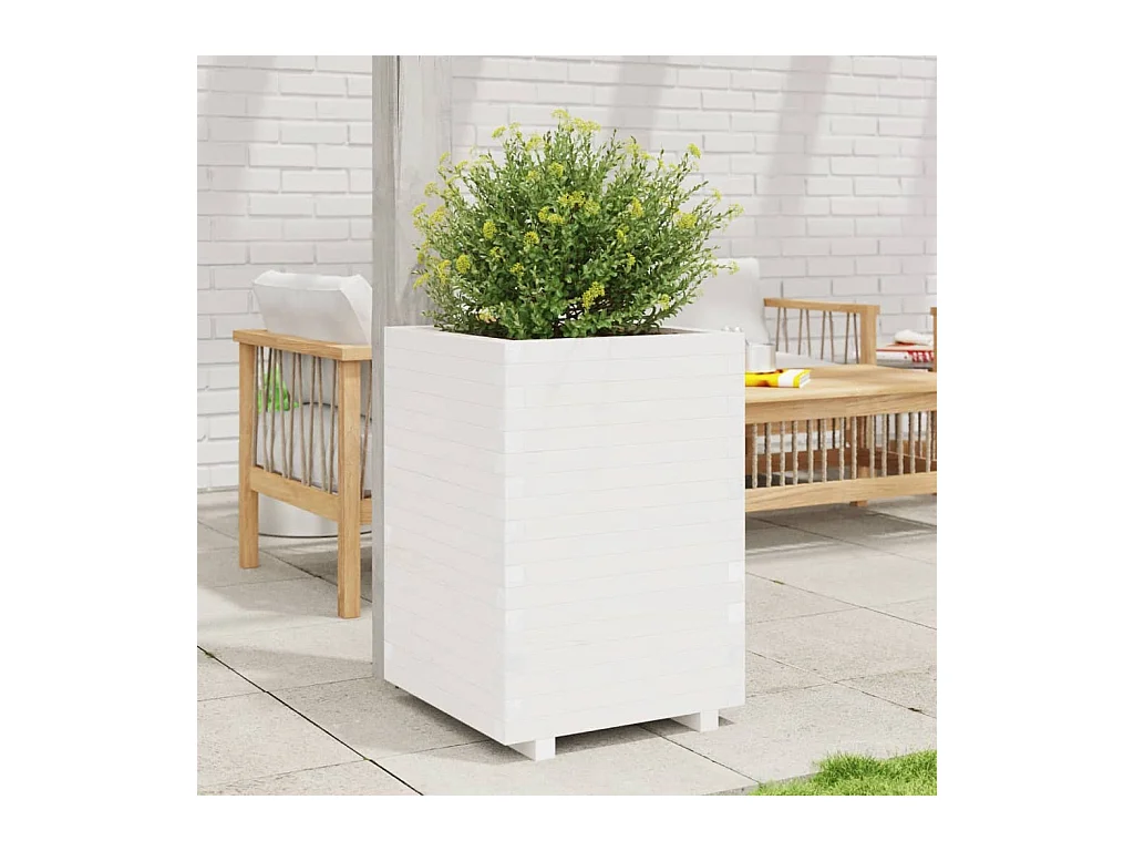 Fioriera da Giardino Bianca 50x50x72,5cm Legno Massello di Pino