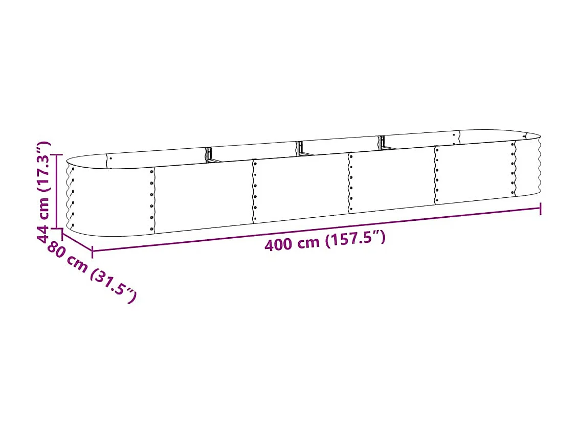 Lit surélevé de jardin 400x80x44 cm Acier galvanisé Argenté